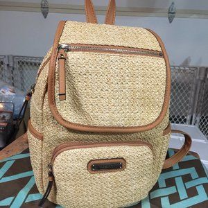 Rossetti Woven Straw Beachy backpack outside pockets NWT